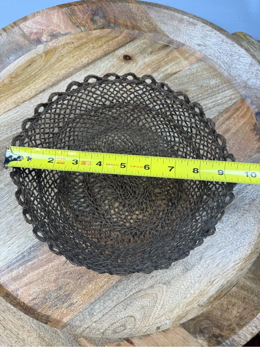 Handwoven Rustic Boho Basket Bowl Scalloped Edge 9.5”
